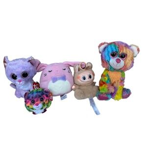 Ty Beanie Boos Squishmallows Pop Mart Labubu Plush Toy Lot 5pc Rainbow Bundle
